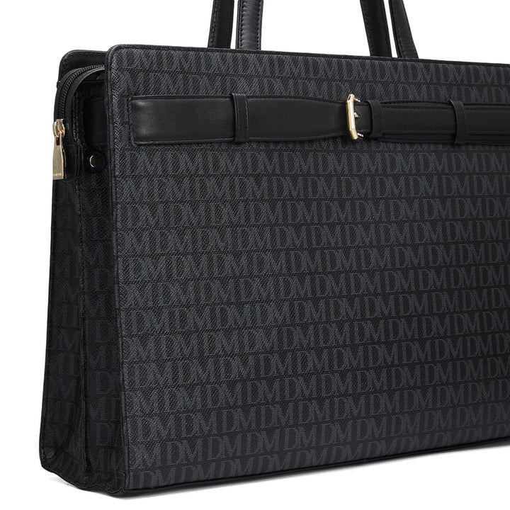 Siena Monogram Leather Shoulder Bag - Black