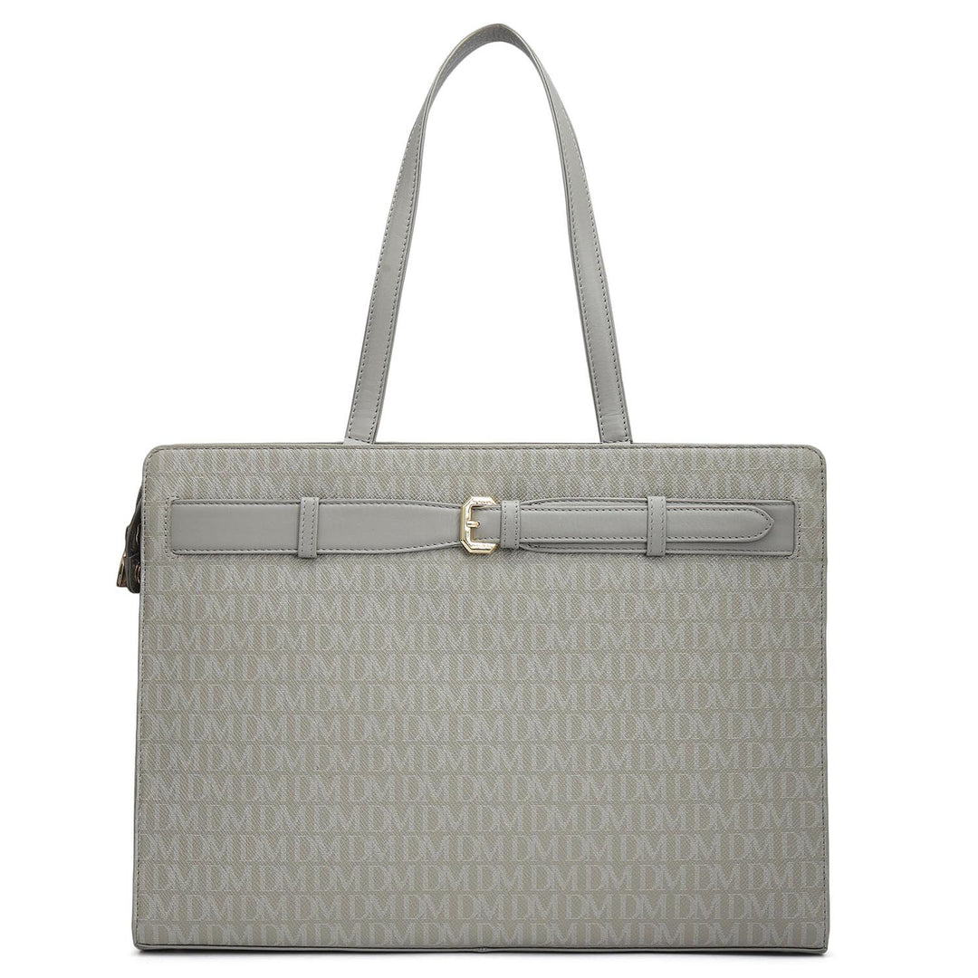 Siena Monogram Leather Shoulder Bag - Stone Grey