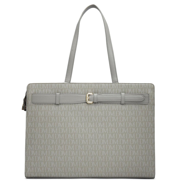 Siena Monogram Leather Shoulder Bag - Stone Grey