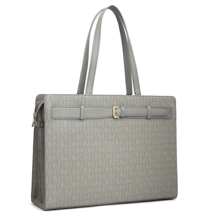 Siena Monogram Leather Shoulder Bag - Stone Grey