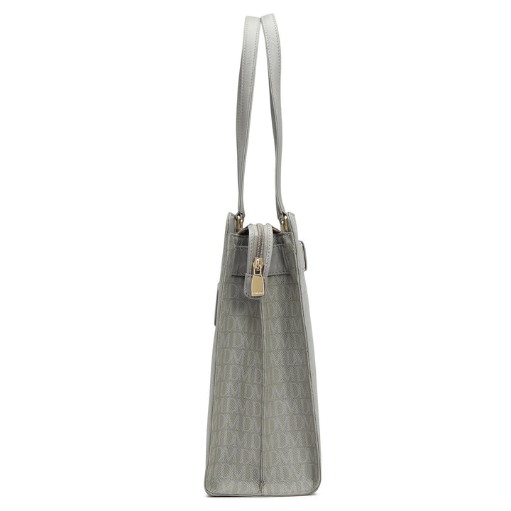 Siena Monogram Leather Shoulder Bag - Stone Grey