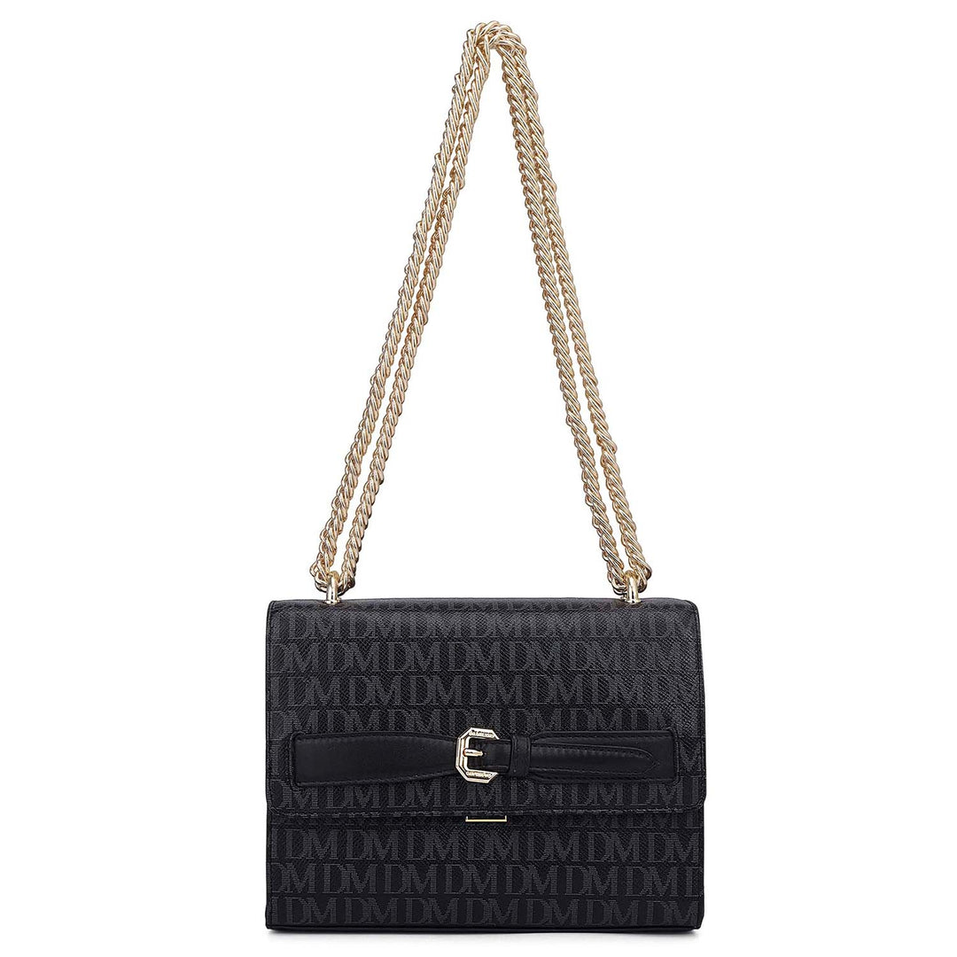 Small Monogram Leather Shoulder Bag - Black