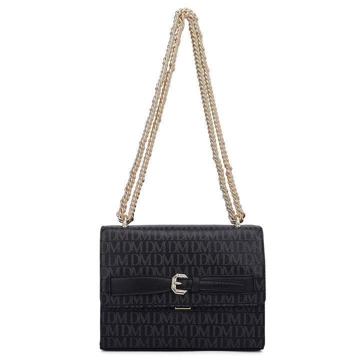 Small Monogram Leather Shoulder Bag - Black