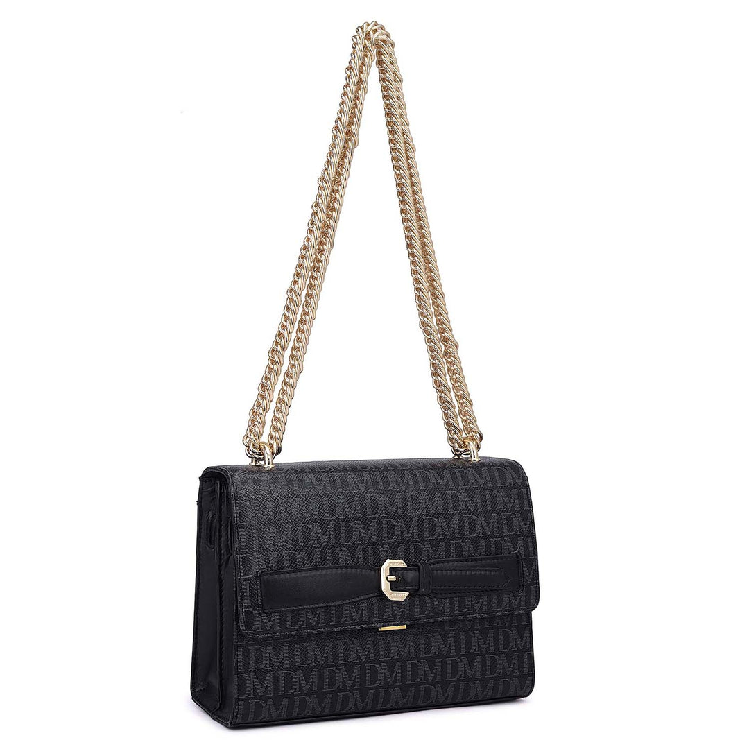 Small Monogram Leather Shoulder Bag - Black