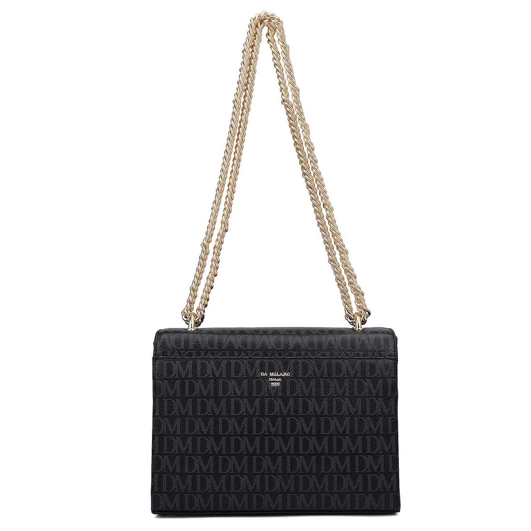 Small Monogram Leather Shoulder Bag - Black