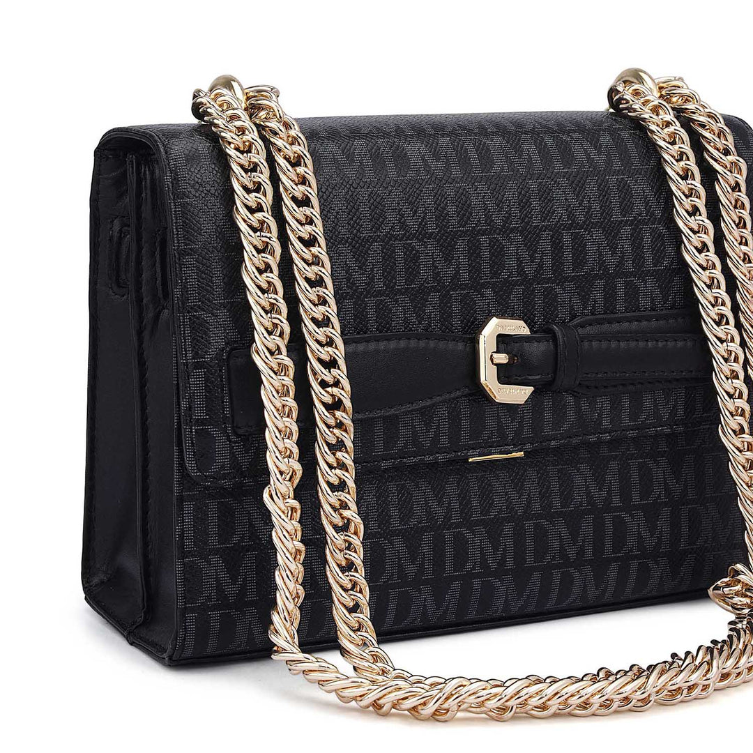 Small Monogram Leather Shoulder Bag - Black