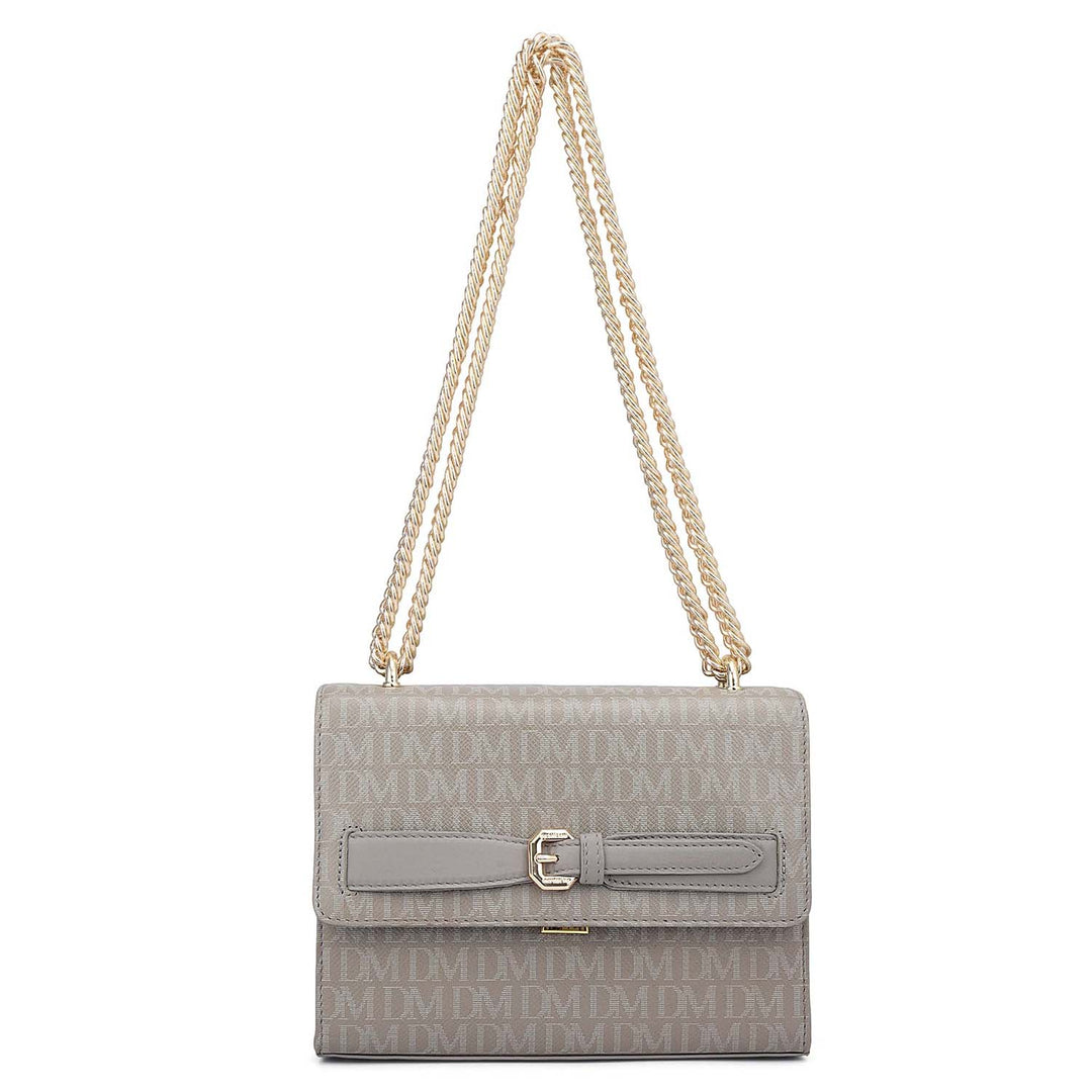 Small Monogram Leather Shoulder Bag - Stone Grey