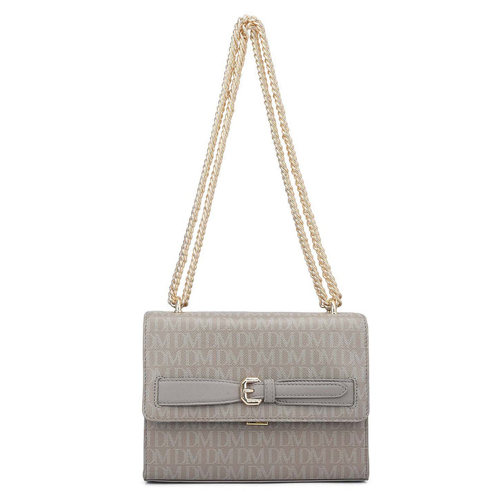 Small Monogram Leather Shoulder Bag - Stone Grey