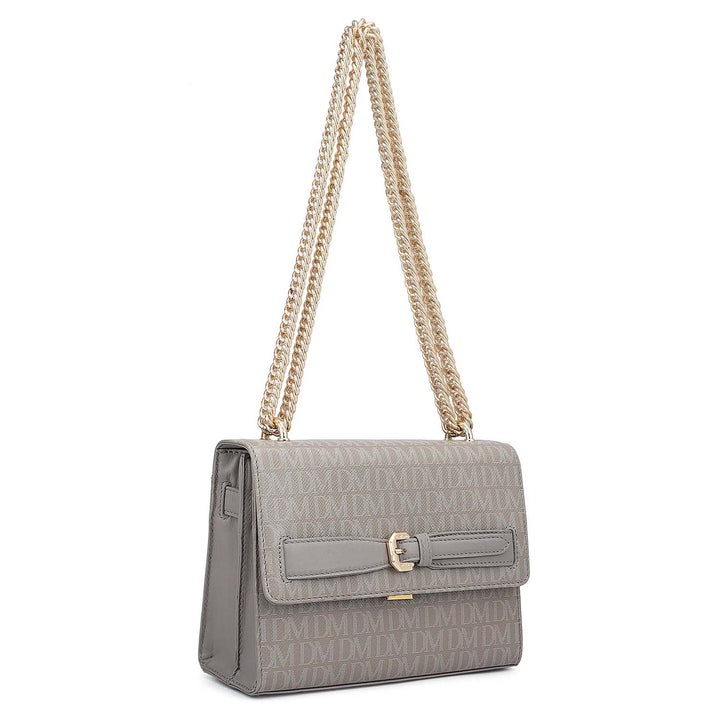 Small Monogram Leather Shoulder Bag - Stone Grey