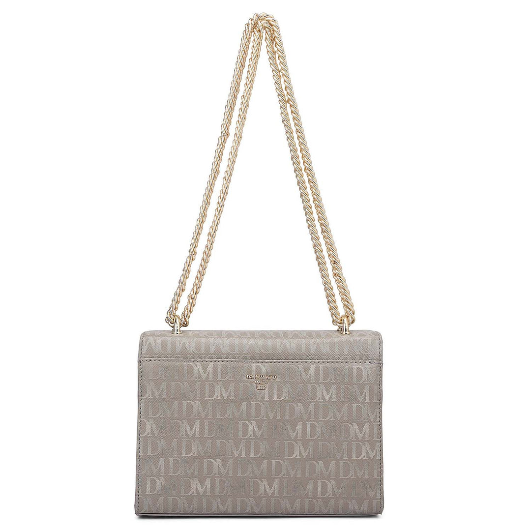 Small Monogram Leather Shoulder Bag - Stone Grey