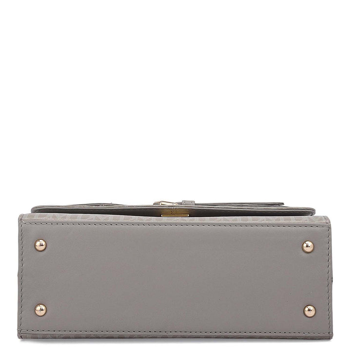 Small Monogram Leather Shoulder Bag - Stone Grey