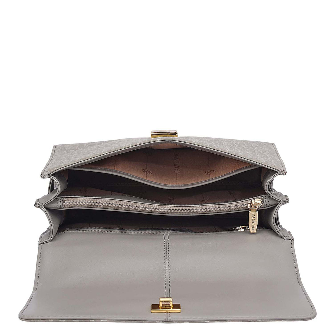 Small Monogram Leather Shoulder Bag - Stone Grey