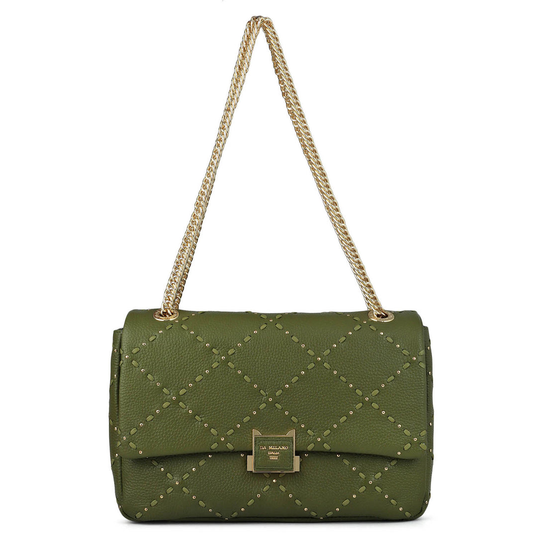 Serena Wax Leather Shoulder Bag - Fern