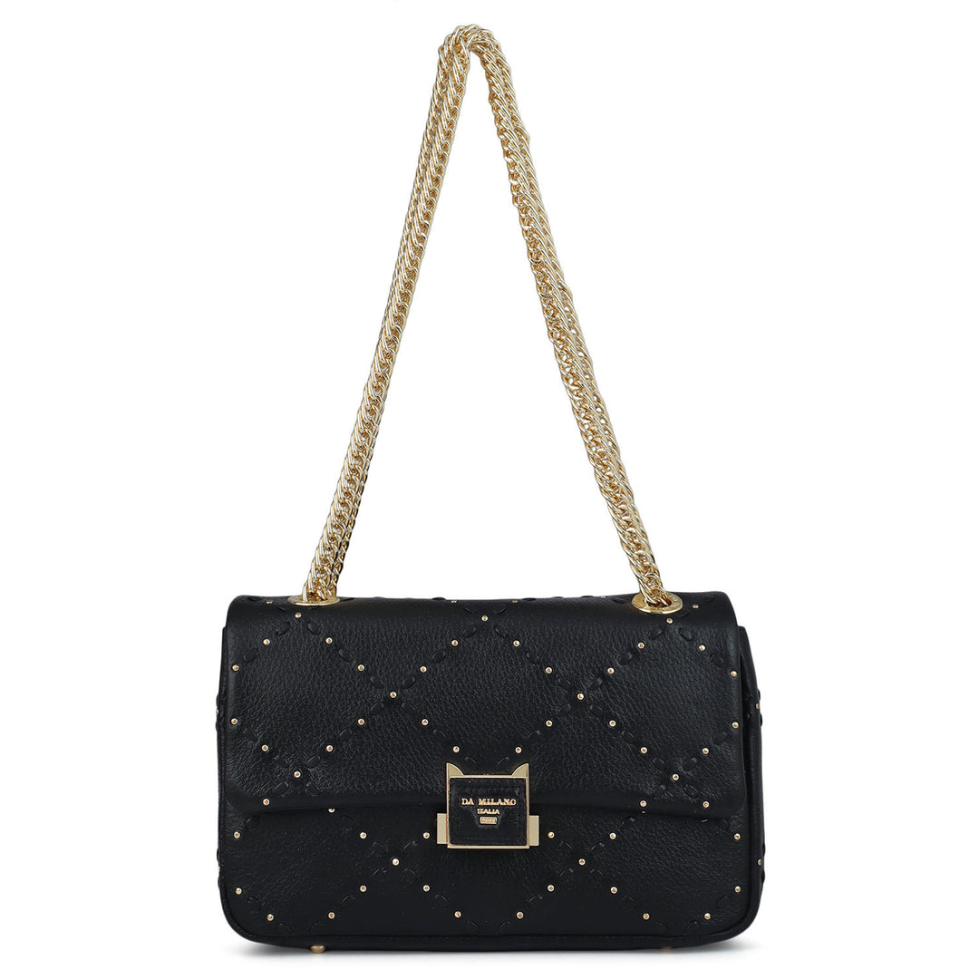 Serena Wax Leather Shoulder Bag - Black