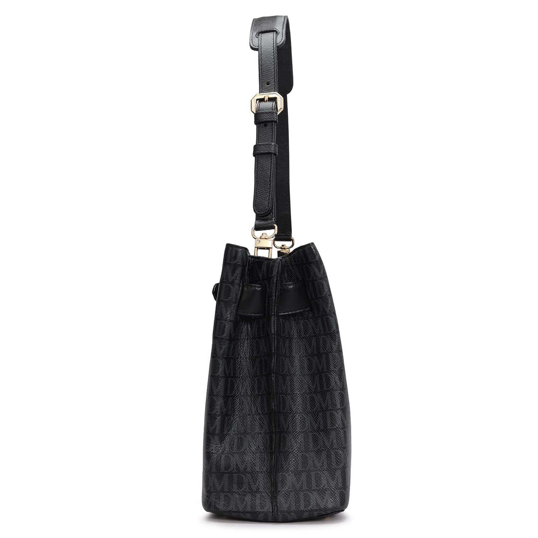Siena Monogram Leather Shoulder Bag - Black