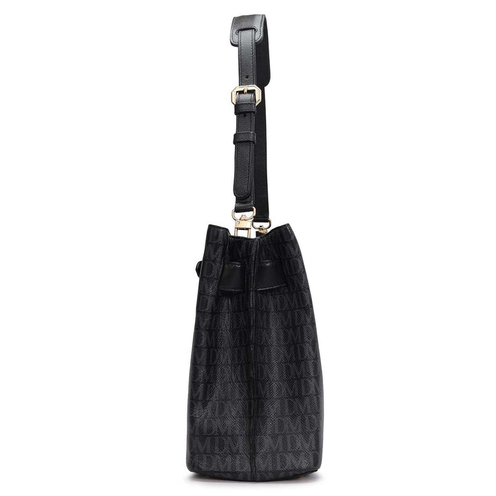 Siena Monogram Leather Shoulder Bag - Black