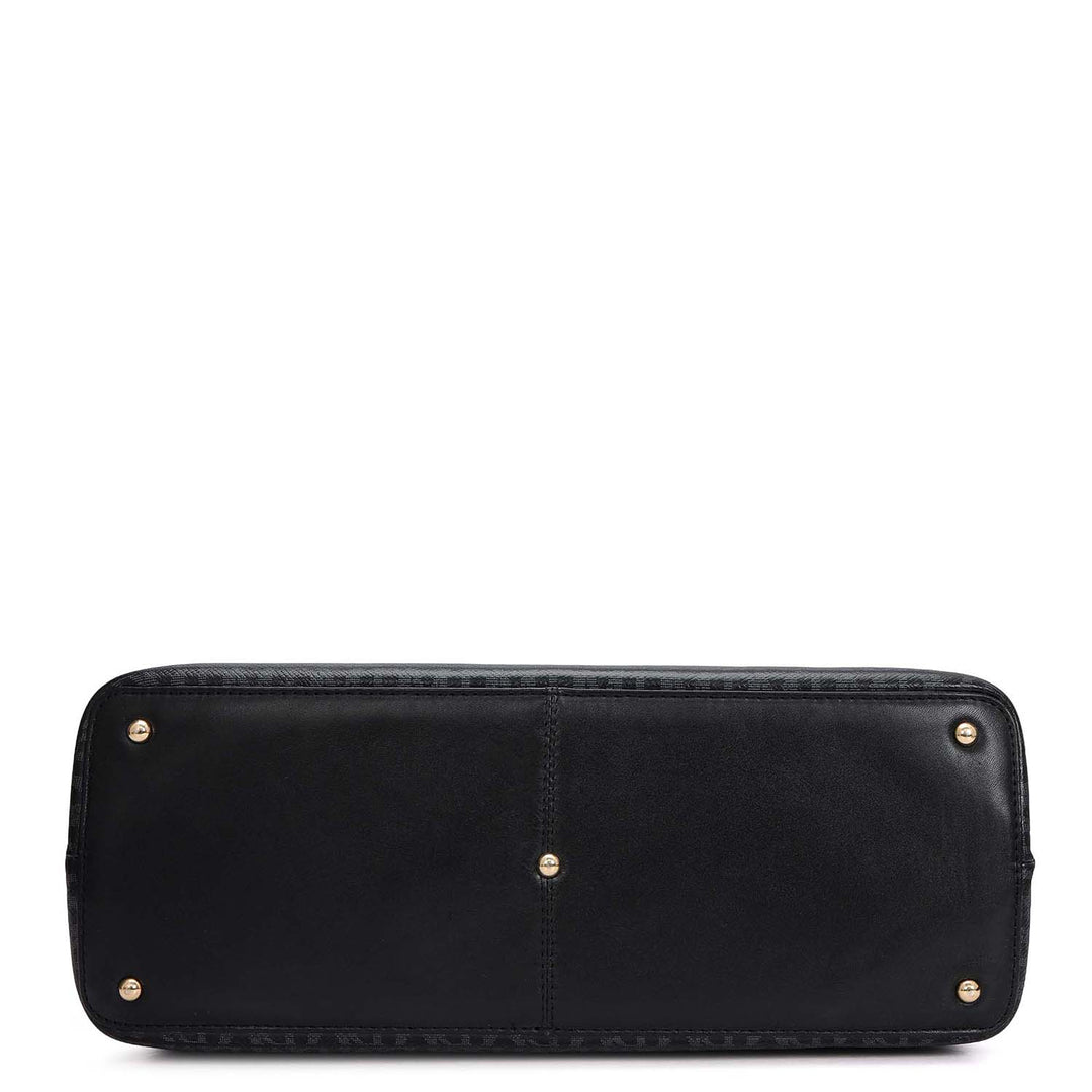 Siena Monogram Leather Shoulder Bag - Black