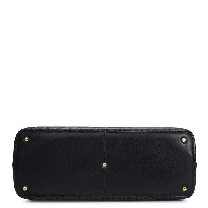 Siena Monogram Leather Shoulder Bag - Black