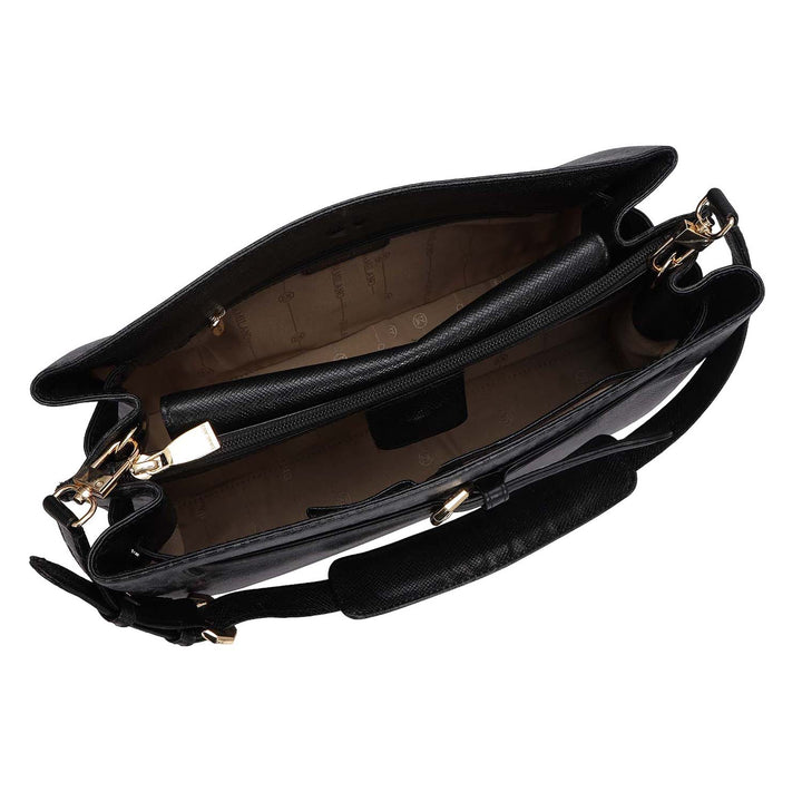 Siena Monogram Leather Shoulder Bag - Black