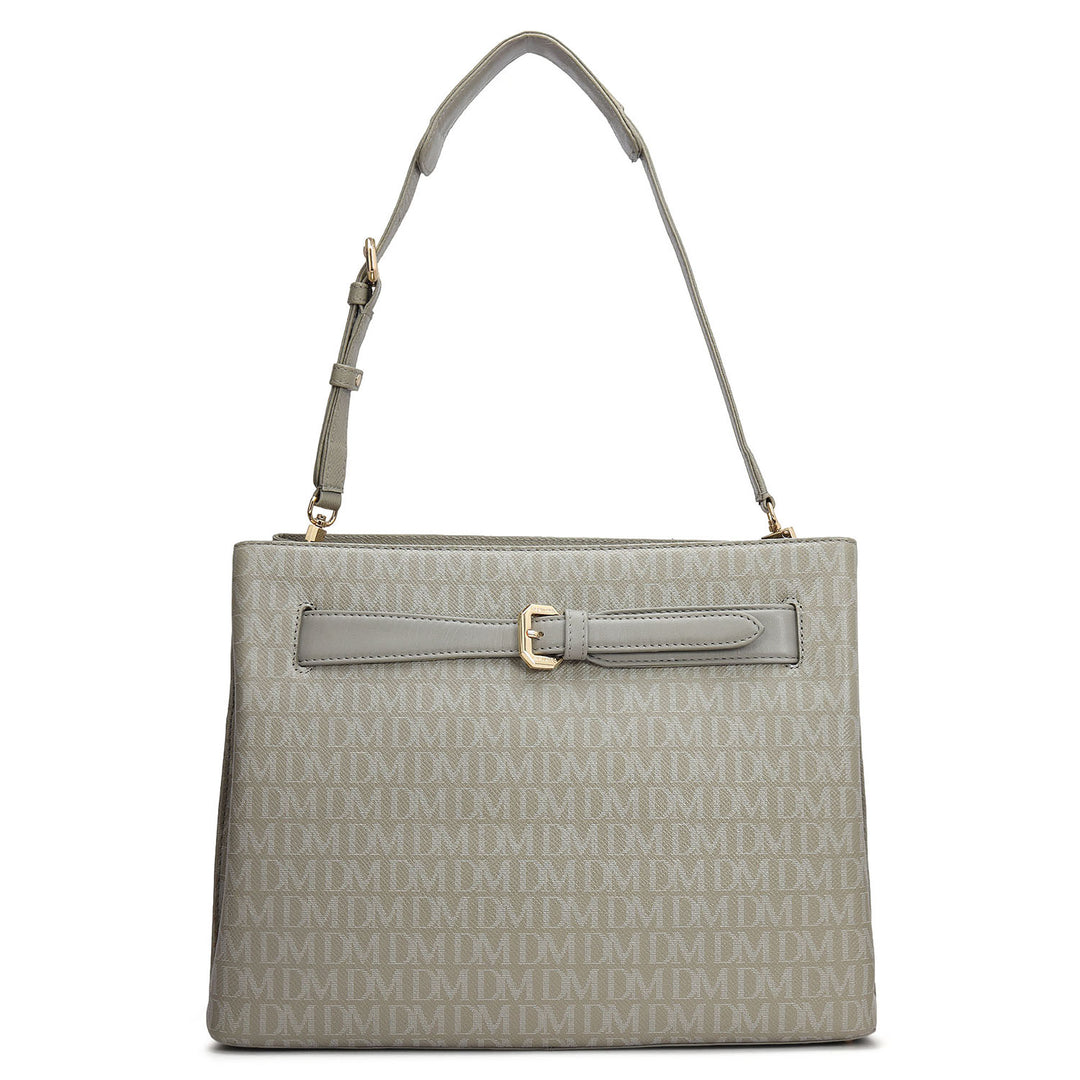 Siena Monogram Leather Shoulder Bag - Stone Grey