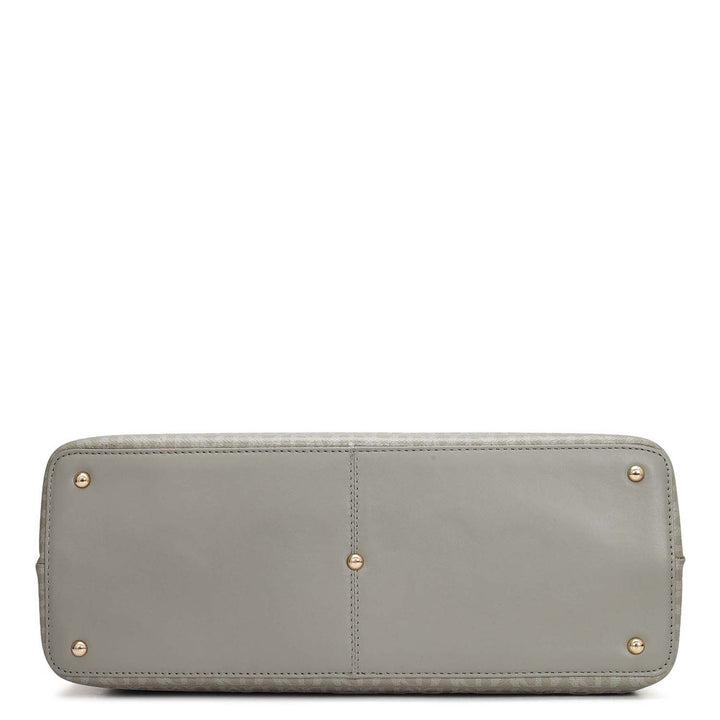 Siena Monogram Leather Shoulder Bag - Stone Grey