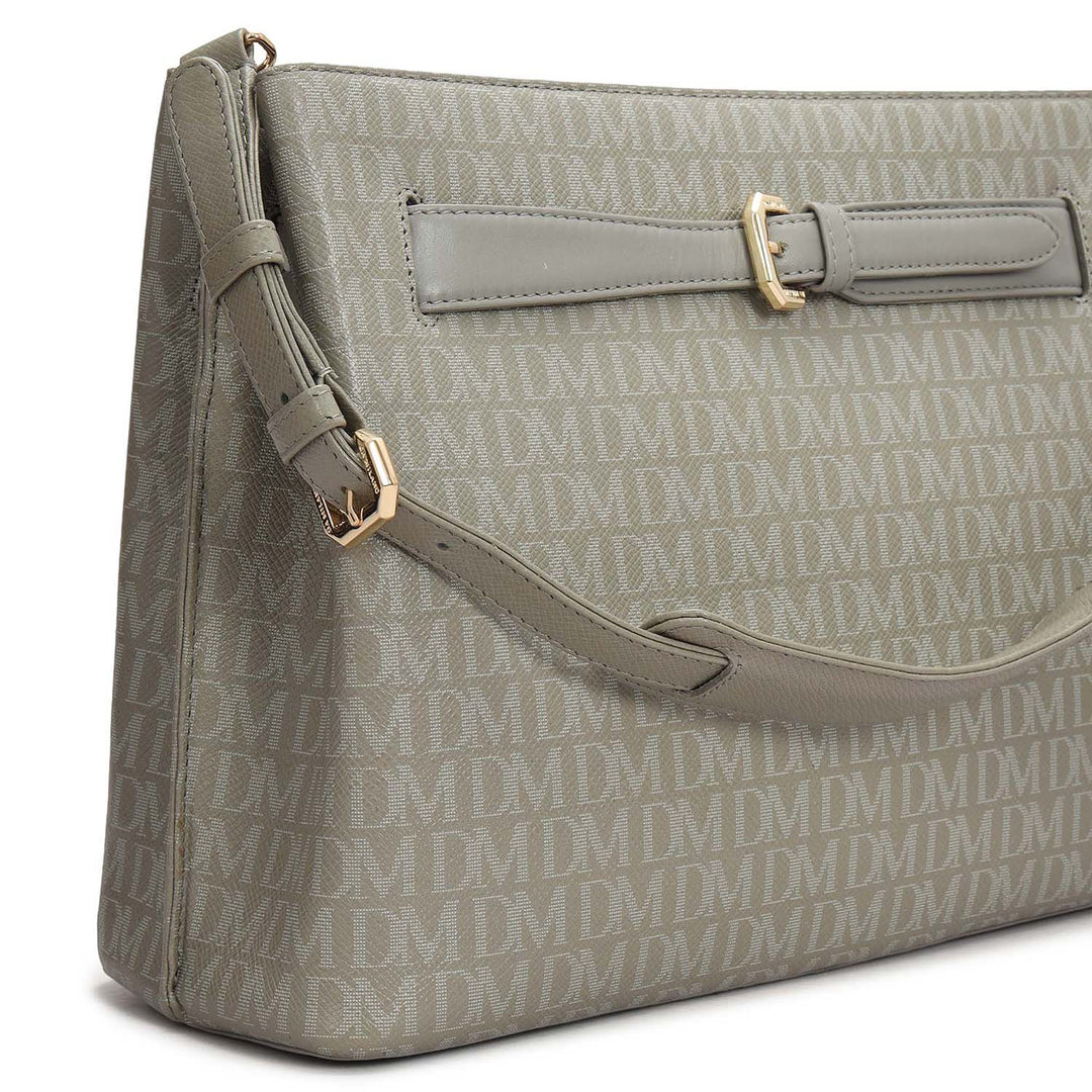 Siena Monogram Leather Shoulder Bag - Stone Grey