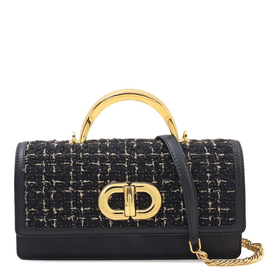 Small Canvas Plain Leather Satchel - Black