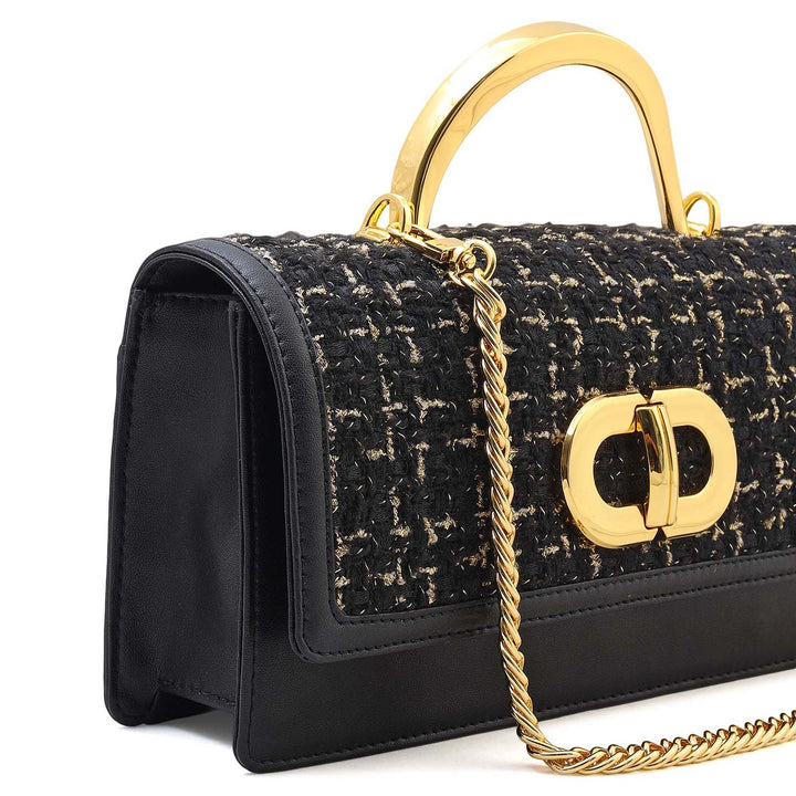 Small Canvas Plain Leather Satchel - Black