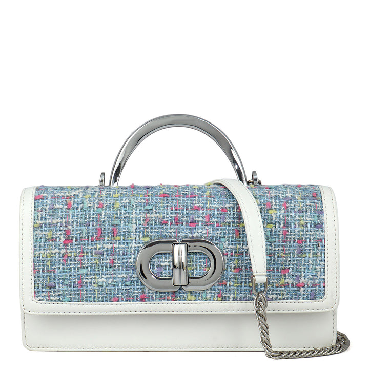 Small Canvas Plain Leather Satchel - Snow