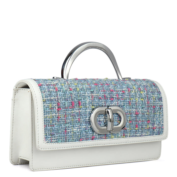 Small Canvas Plain Leather Satchel - Snow