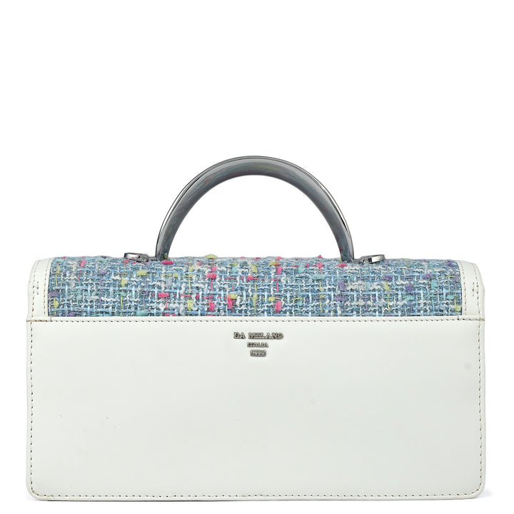 Small Canvas Plain Leather Satchel - Snow