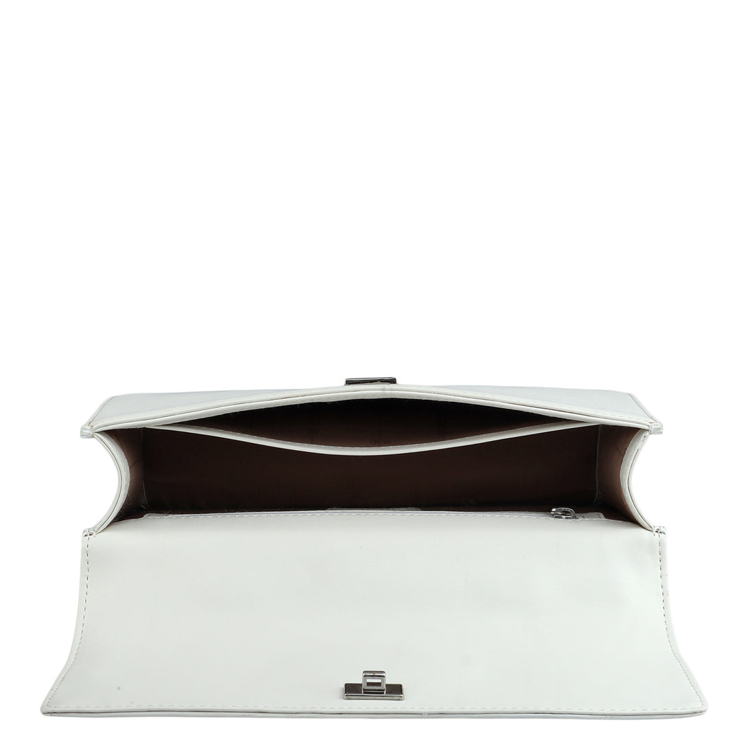 Small Canvas Plain Leather Satchel - Snow