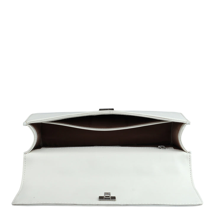 Small Canvas Plain Leather Satchel - Snow