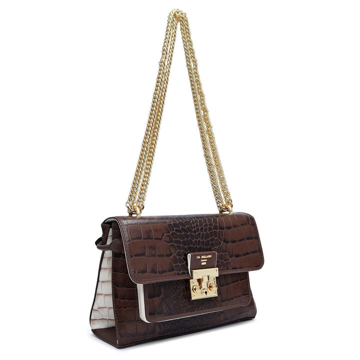 Small Croco Leather Shoulder Bag - Walnut