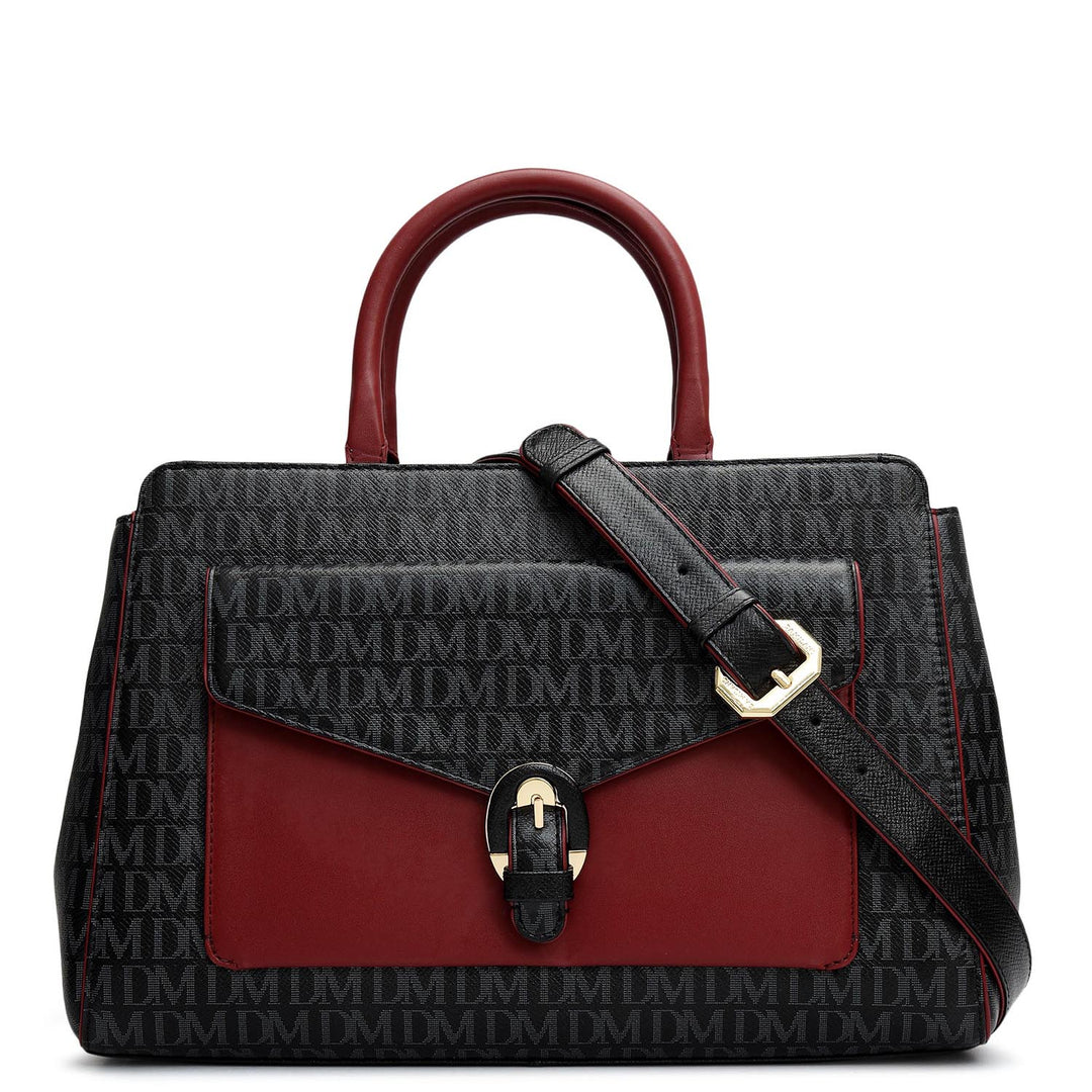 Medium Monogram Leather Satchel - Black