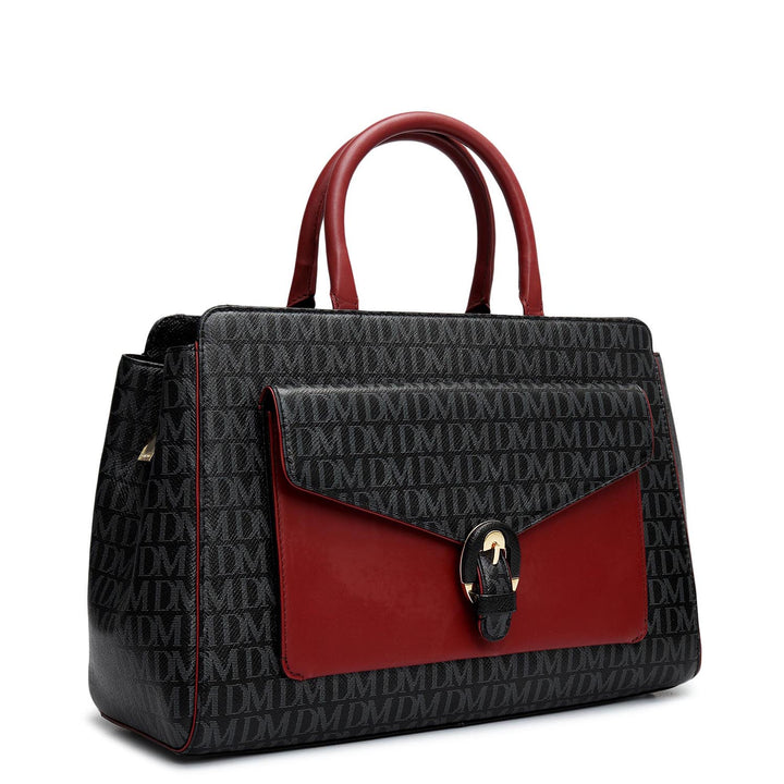 Medium Monogram Leather Satchel - Black