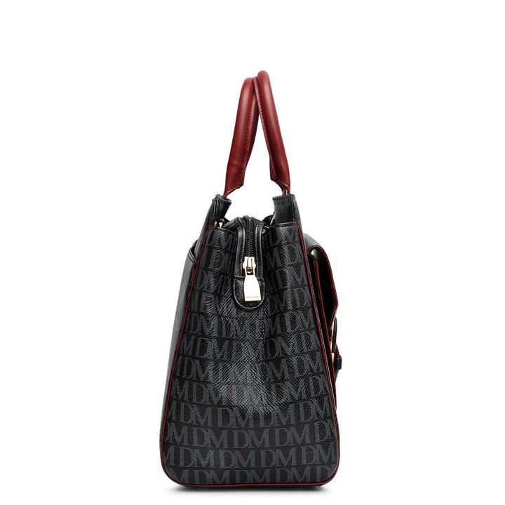 Medium Monogram Leather Satchel - Black