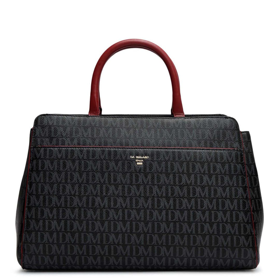 Medium Monogram Leather Satchel - Black