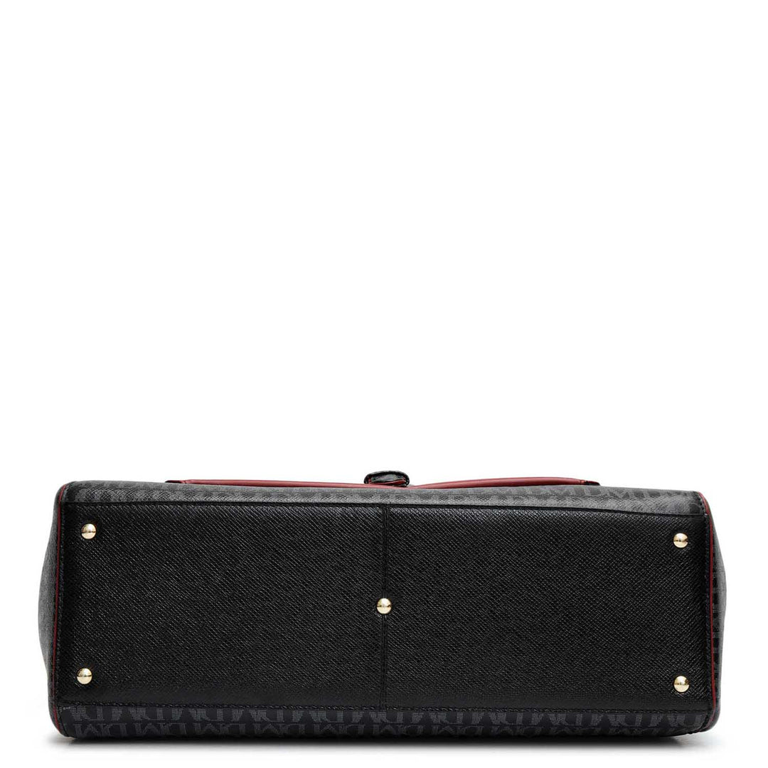 Medium Monogram Leather Satchel - Black