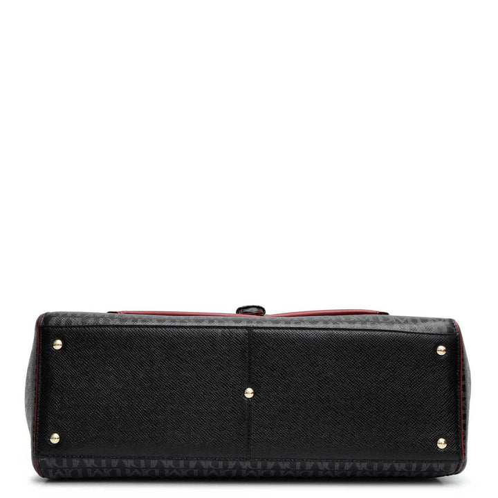 Medium Monogram Leather Satchel - Black