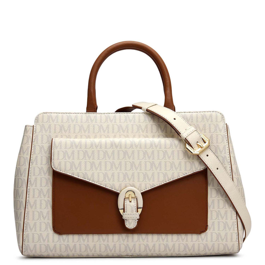 Medium Monogram Leather Satchel - Marshmallow