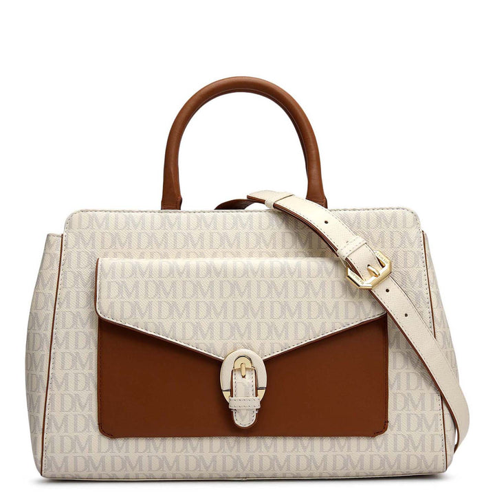 Medium Monogram Leather Satchel - Marshmallow