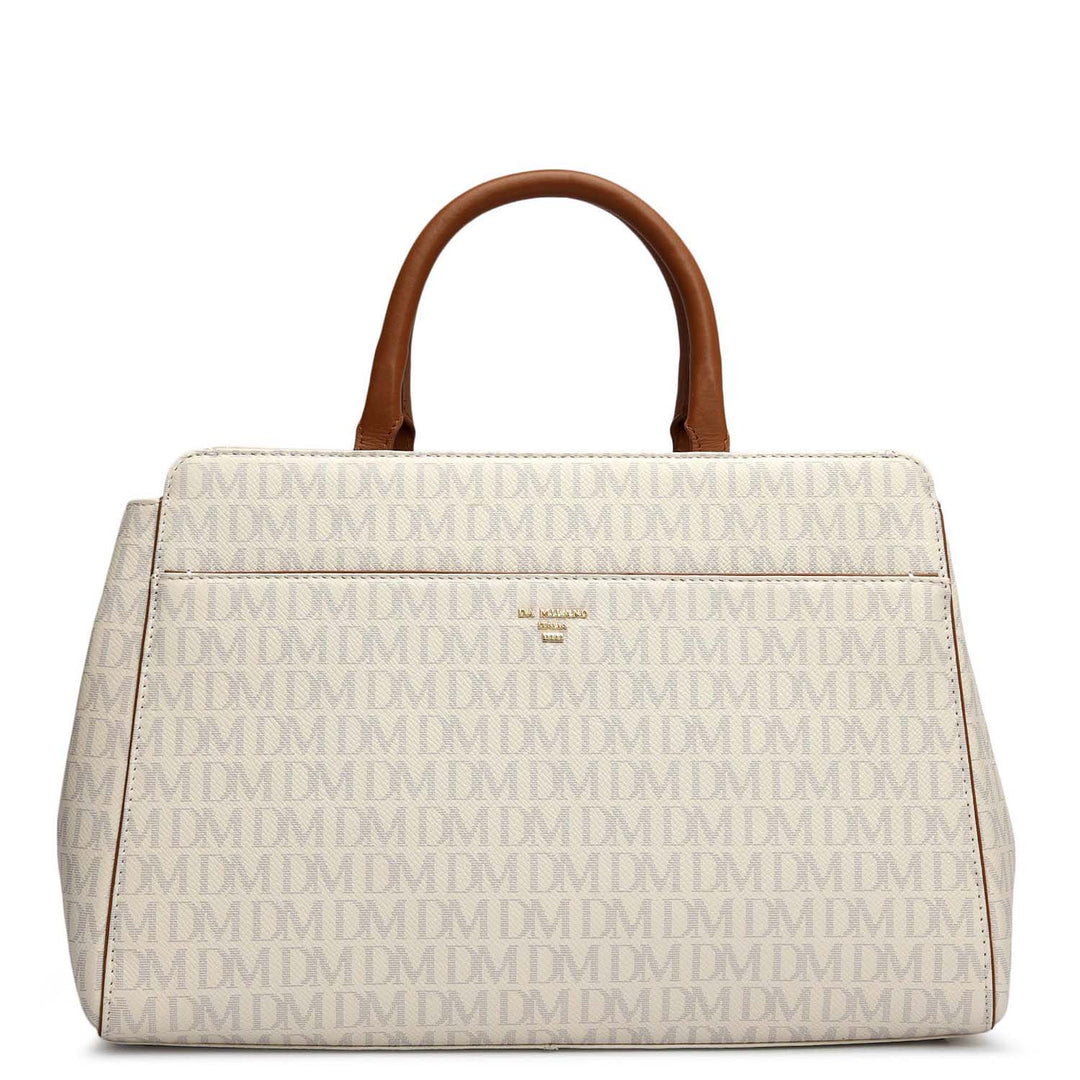 Medium Monogram Leather Satchel - Marshmallow