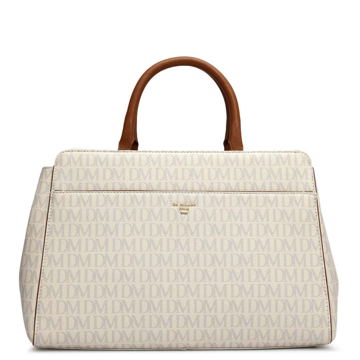 Medium Monogram Leather Satchel - Marshmallow