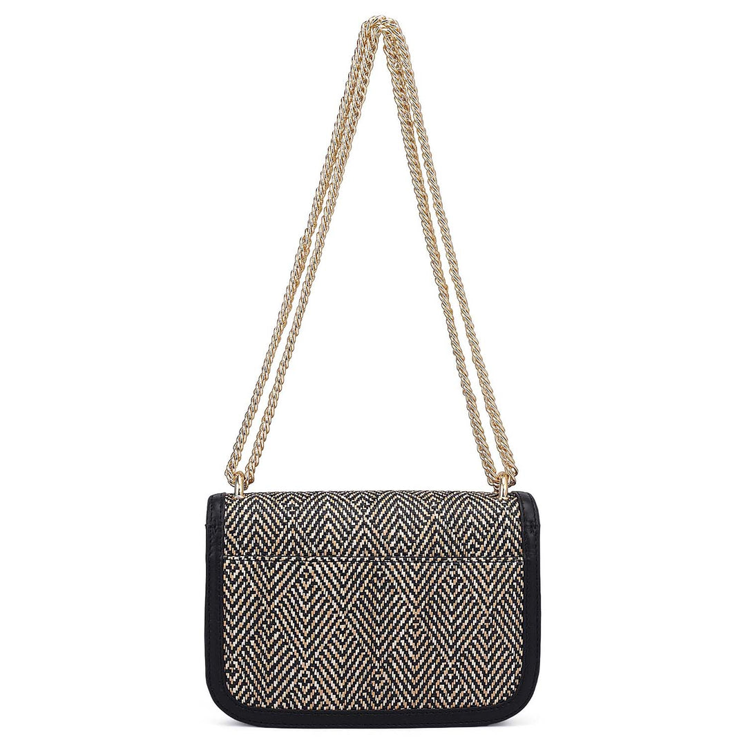 Small Canvas Plain Leather Shoulder Bag - Beige & Black