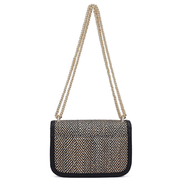 Small Canvas Plain Leather Shoulder Bag - Beige & Black