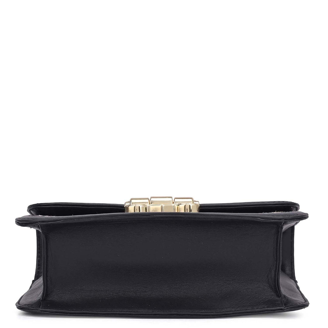 Small Canvas Plain Leather Shoulder Bag - Beige & Black