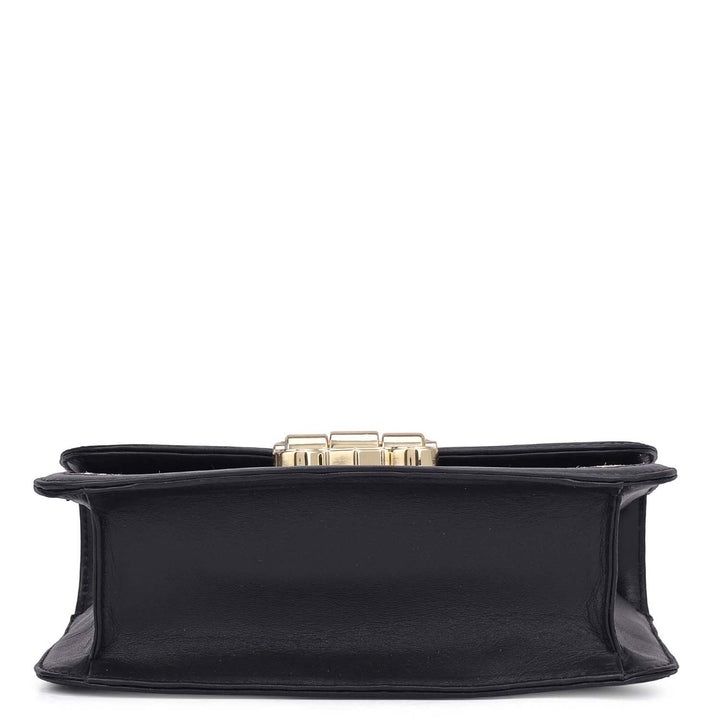 Small Canvas Plain Leather Shoulder Bag - Beige & Black