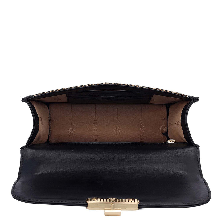 Small Canvas Plain Leather Shoulder Bag - Beige & Black