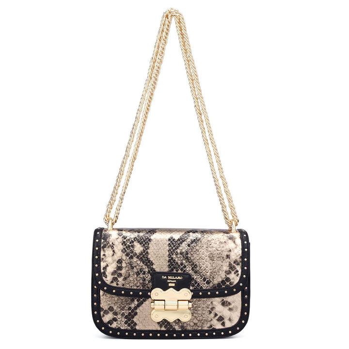 Small Snake Leather Shoulder Bag - Gold & Black